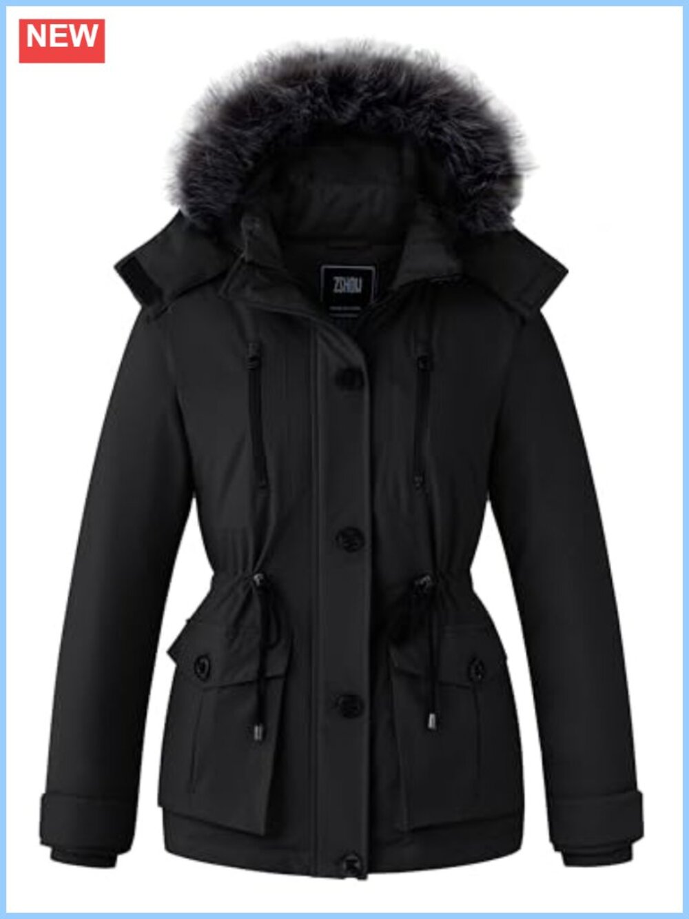 Quilted Hooded Puffer Jacket Winter Coat Rainproof